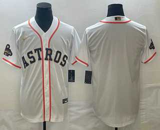 Mens Houston Astros Blank 2023 White Gold World Serise Champions Patch Cool Base Stitched Jersey